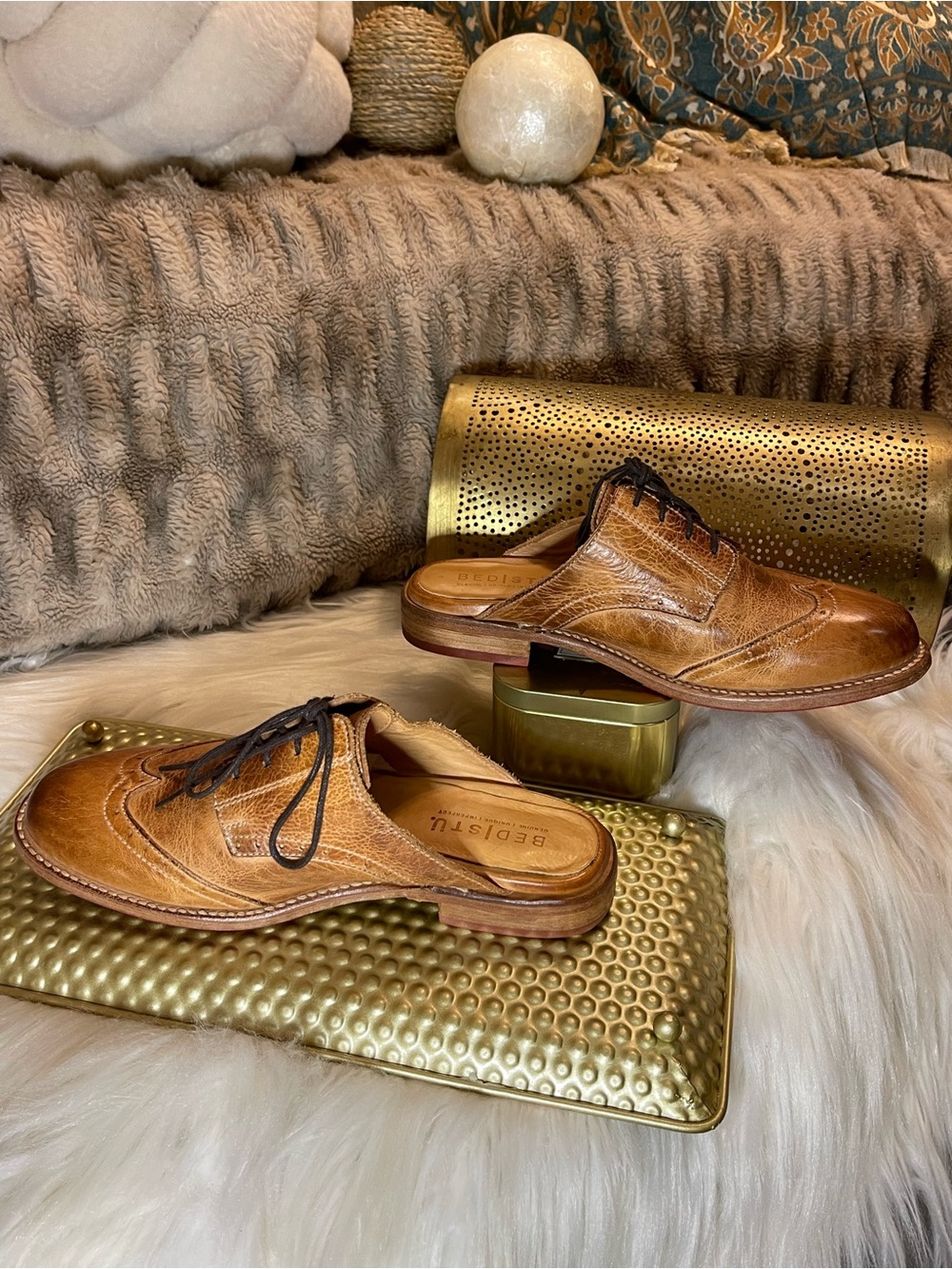 Bed Stu Tan Brown Leather Wingtip Loafers - Picture 3 of 7